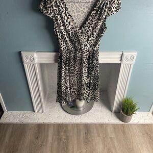 Miami Black & White Leopard Print Wrap Mini Dress